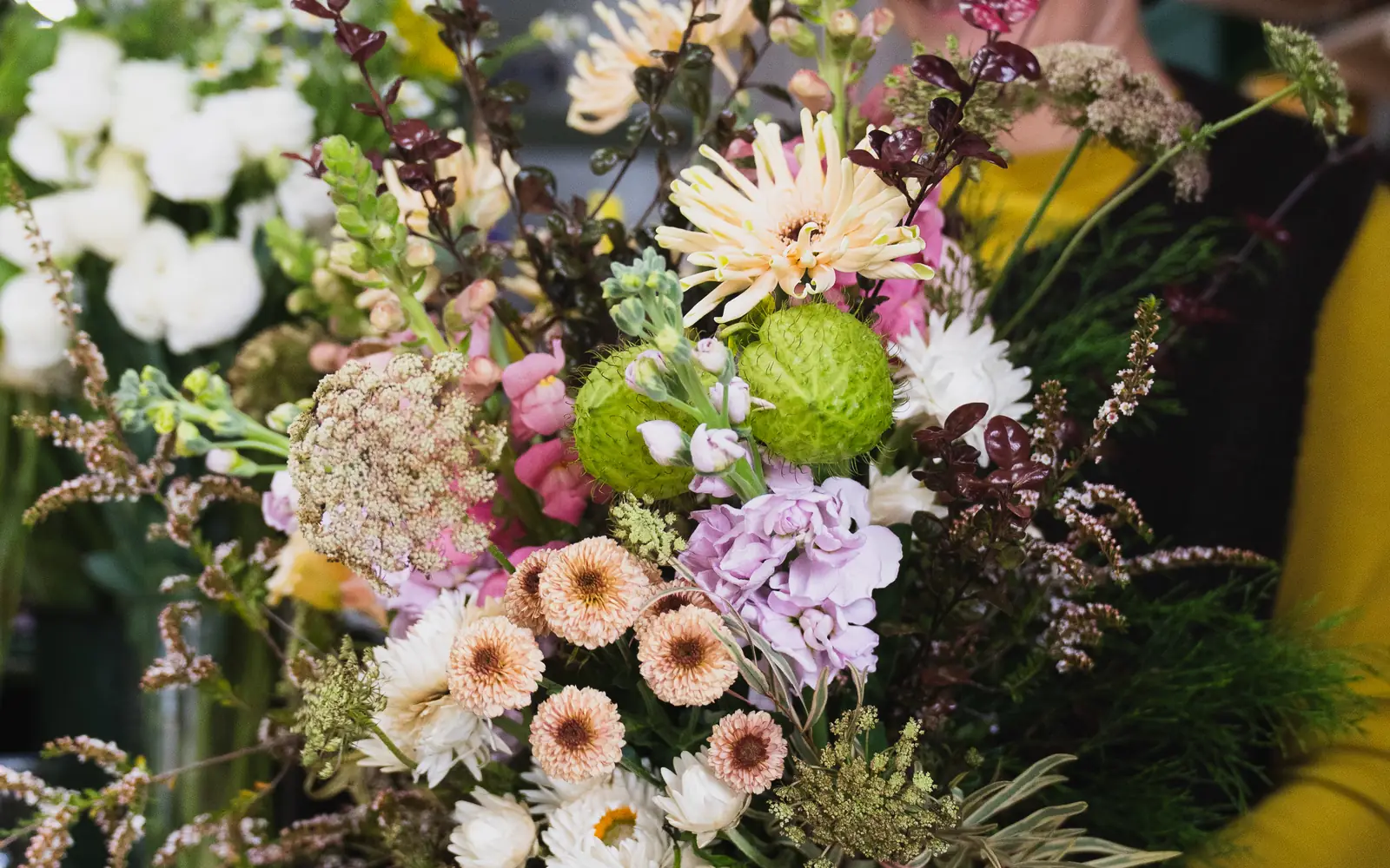 A hand-tied bouquet made at BLOEM in Cowes
