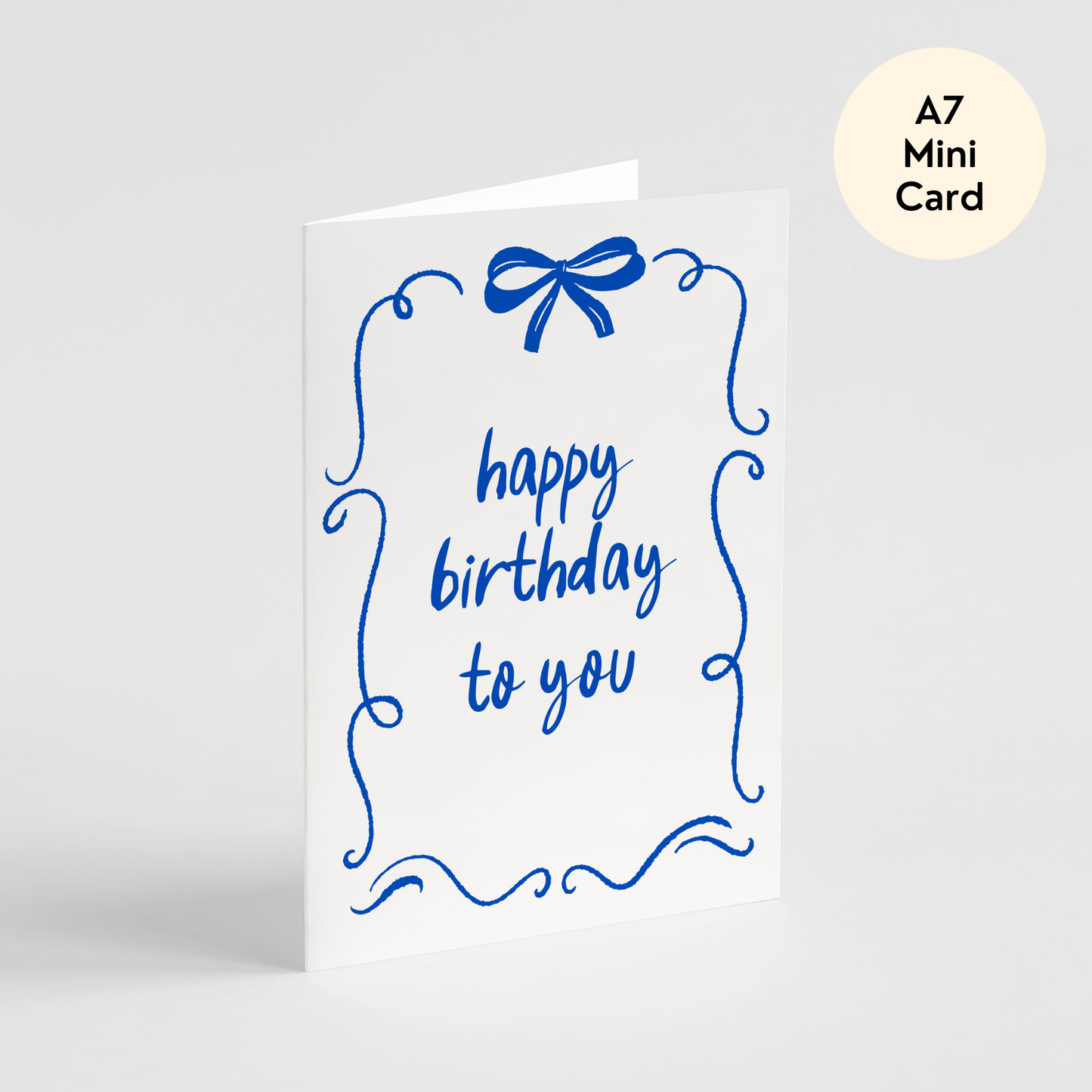 Blue Bow Happy Birthday Card - Elegant A7 Mini Greeting Card
