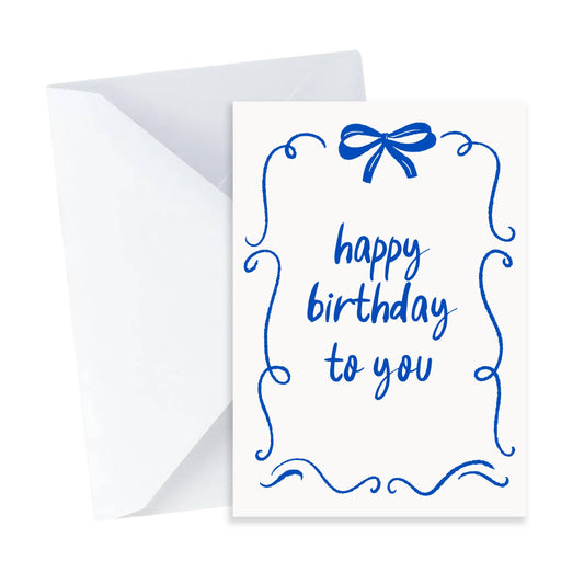Blue Bow Happy Birthday Card - Elegant A7 Mini Greeting Card