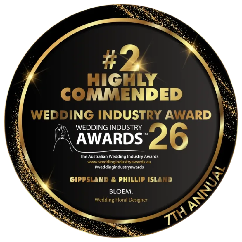 BLOEM, Highly Commended for Wedding Floral Designer at the 2026 Wedding Industry Awards for Gippsland and Phillip Island